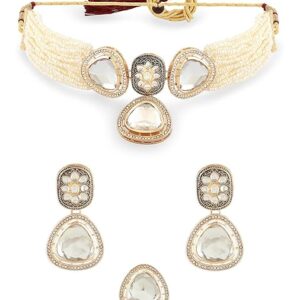 ZAVERI PEARLS Rose Gold Dazzling Cubic Zirconia Necklace & Earring Set For Women-ZPFK15348